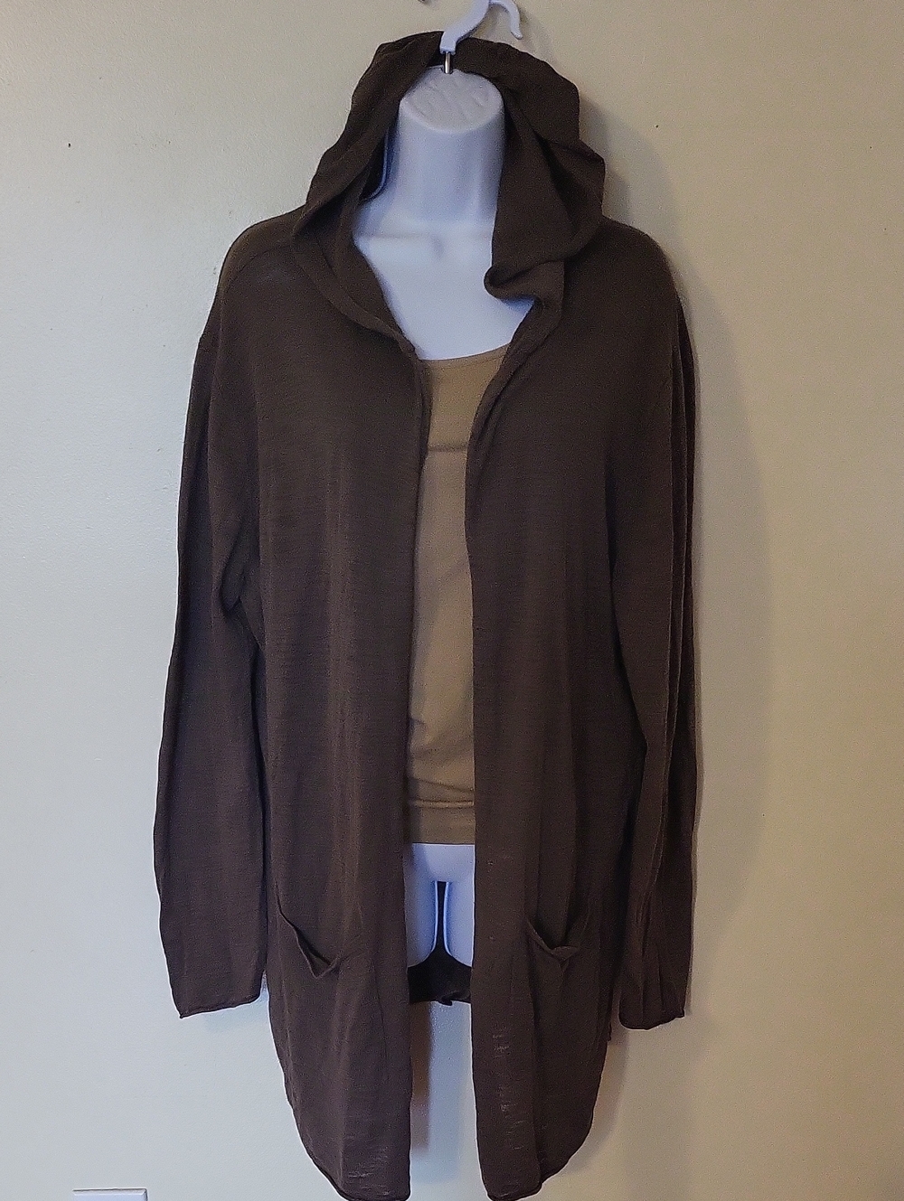 Green Hooded Open Cardigan